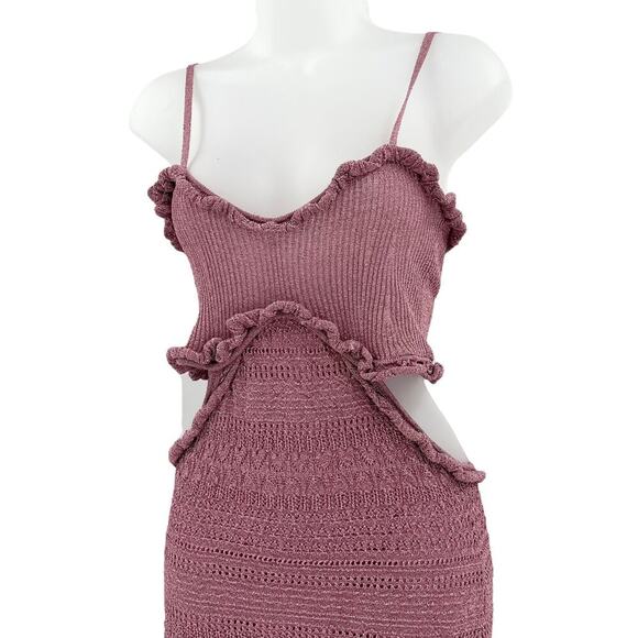 MISA LOS ANGELES Skye Midi Dress Rose Knit Cut-Out Sleeveless Stretch Small NEW - Picture 6 of 12